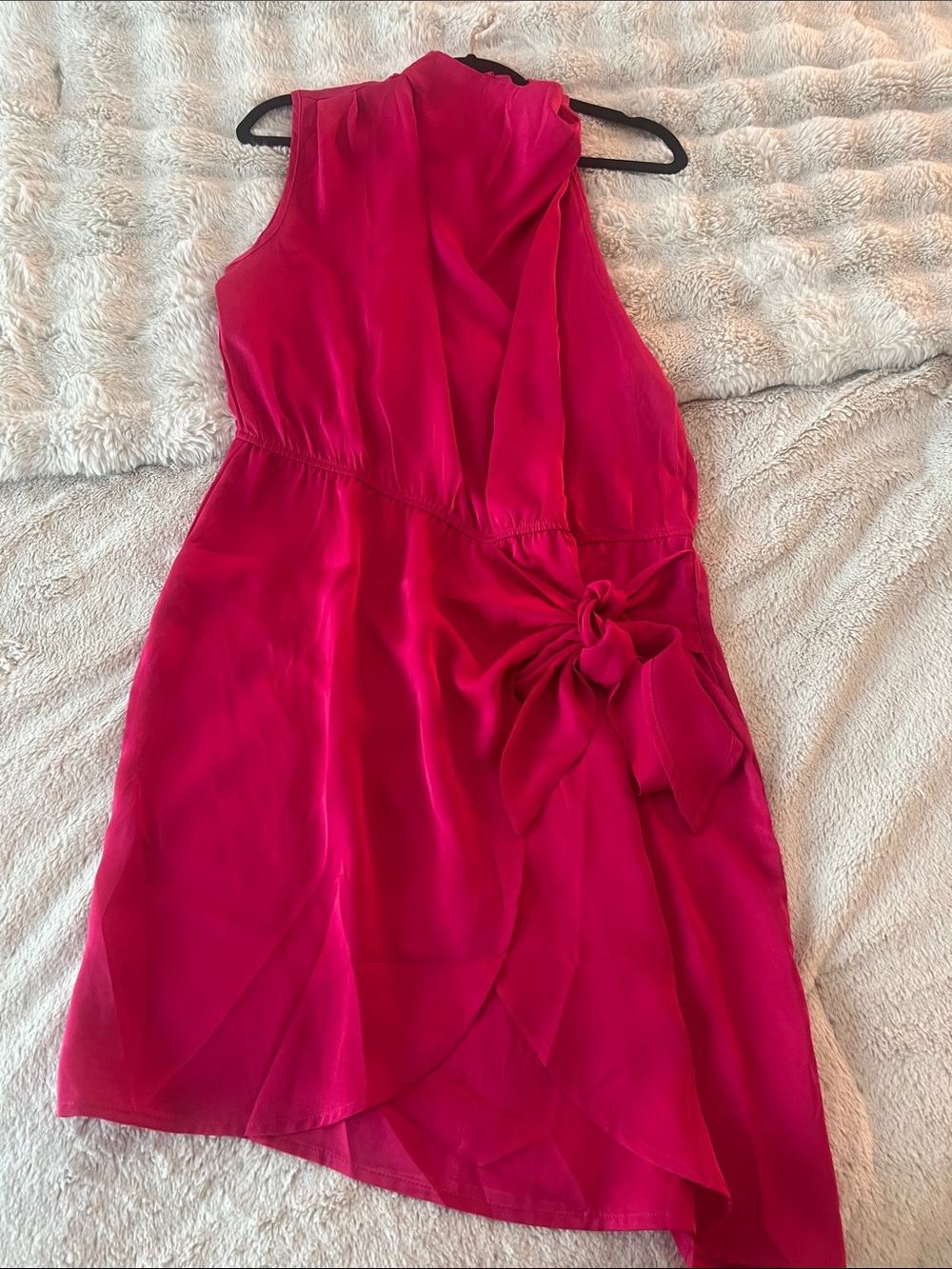 Pink Fuchsia Sleeveless Wrap Dress with Side Bow